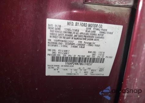 2008 Ford Taurus Sel z USA, uszkodzony, nr VIN 1FAHP24W78G174357